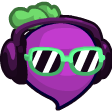 Digitally hand drawn picture of a purple beet vegetable, with light green rimmed sunglasses. It is wearing headphones with purple music notes floating up from them.